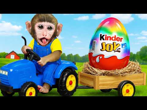 Monkey Momo Drive A Tractor Go To Store Buy Kinder Surprise Eggs | Momo Monkey Life