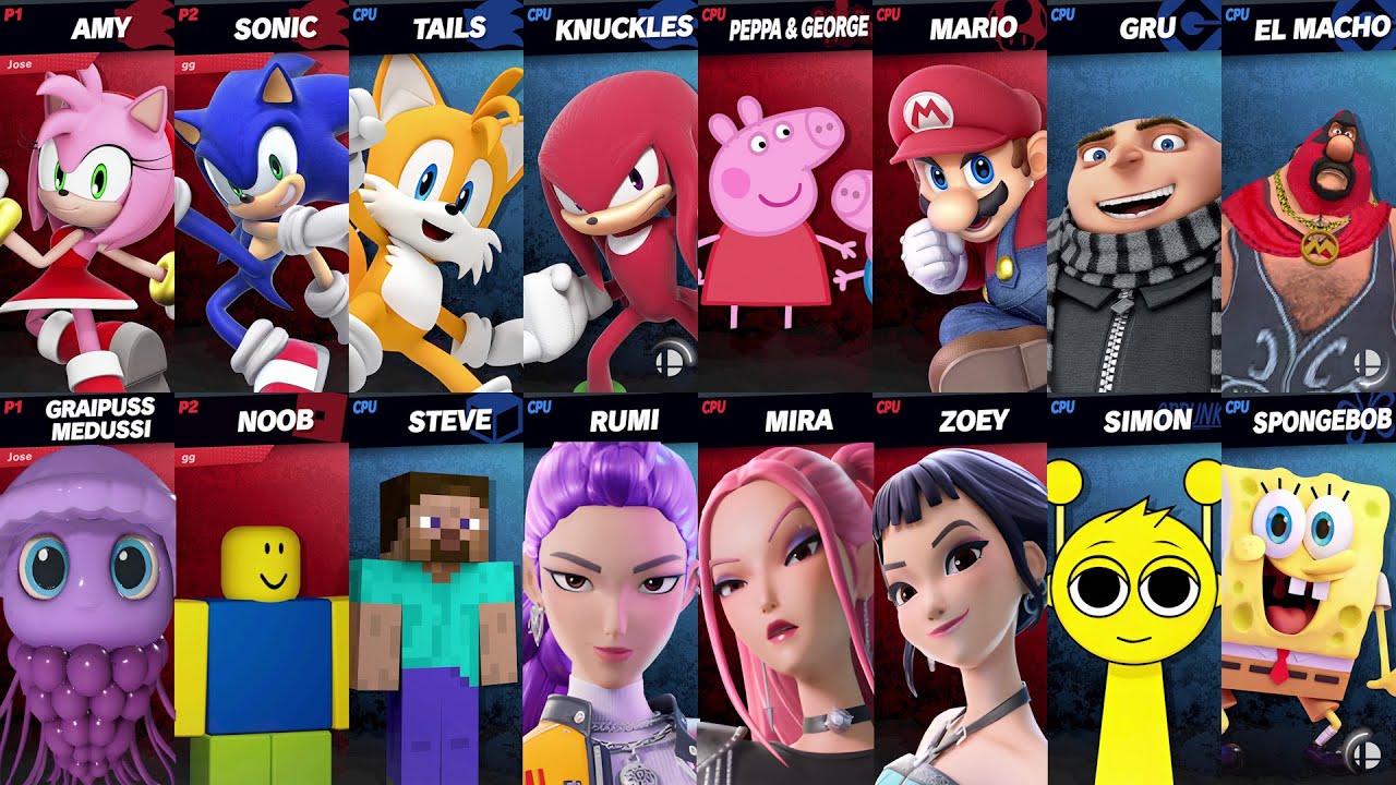 Sonic vs Peppa vs Mario vs Roblox vs Minecraft vs Brainrot vs Fortnite | Super Smash Bros Ultimate
