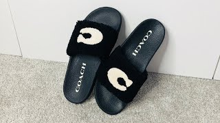 COACH Ulyssa Genuine Shearling Slide Sandal #coach #coachoutlet #shoes #slides #unboxing