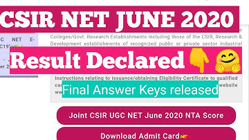 CSIR NET JUNE 2020 FINAL ANSWER KEY released | CSIR NET RESULT 2020 | CSIR NET JUNE 2020 RESULT |