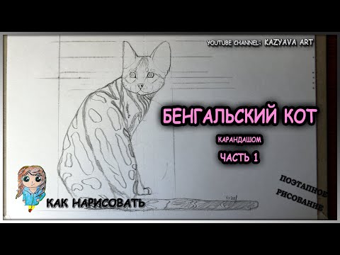 Как нарисовать БЕНГАЛЬСКОГО кота карандашом. Пошаговый мастер-класс. Часть 1. Построение