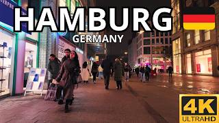 Hamburg Night Walk 🇩🇪 | Stunning City Lights in 4K Ultra HD