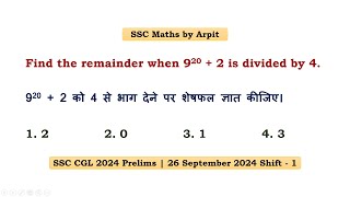 Find the remainder when 9^20 + 2 is divided by 4. #ssc