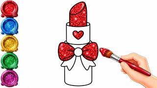 How to Learn Color with Cute Lipstick 💄 | Glitter Coloring for Kids | Easy Step by Step Drawing 