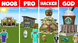 Minecraft NOOB vs PRO vs HACKER vs GOD - STARBUCKS SHOP HOUSE BUILD CHALLENGE