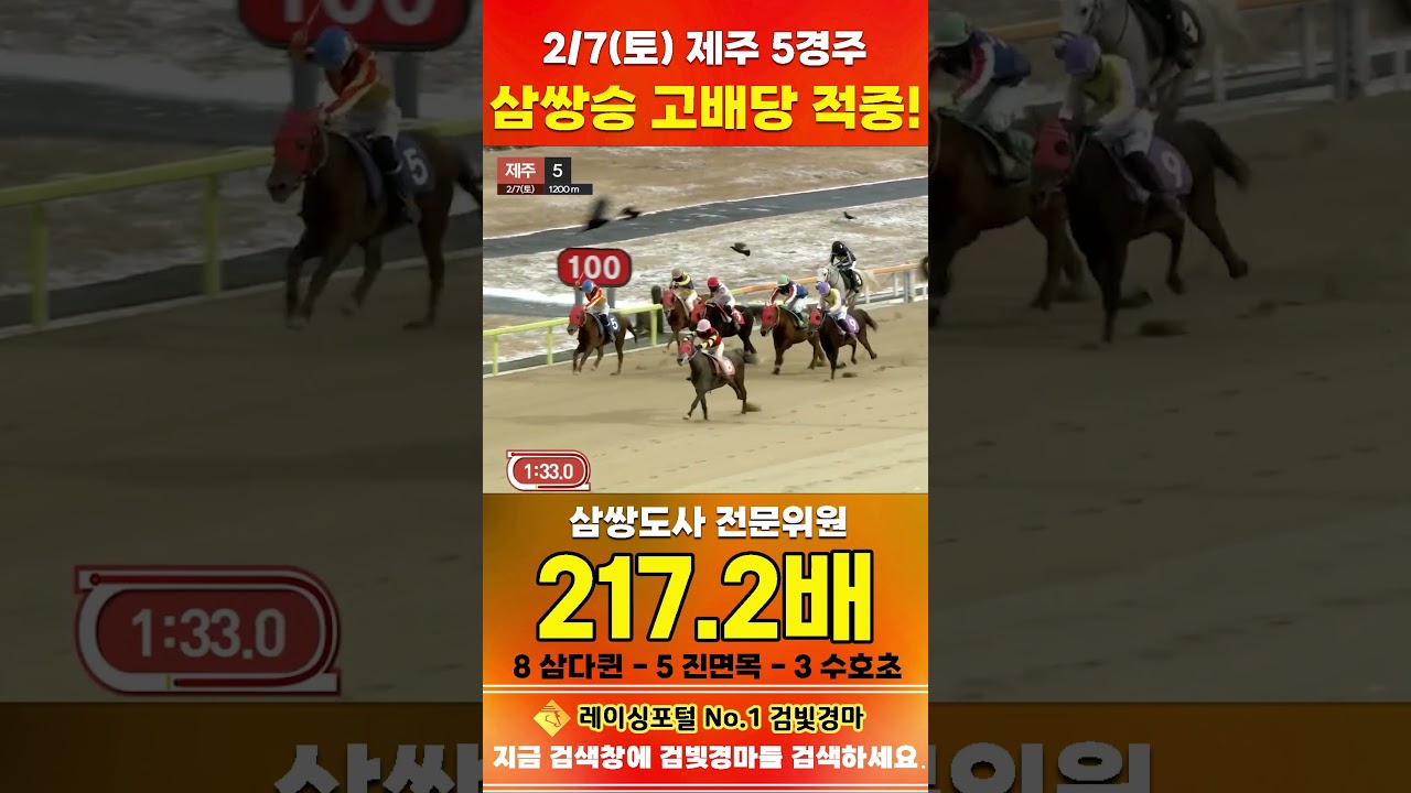 [제주 경마] 2월 7일 토요 5경주 삼쌍도사 전문위원 삼쌍승 고배당 적중 #경마 #horse #한국마사회 #automobile #하이라이트 #비트코인 #게임 #korean