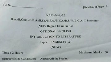 Optional English BA Bcom BBA BSC BFA BVA BSW BCA question paper gulbarga University NEP 2022