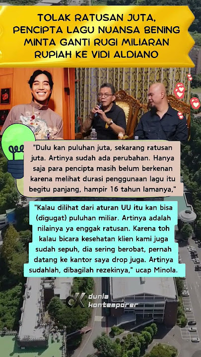 Tolak Ratusan Juta, Pencipta Lagu Nuansa Bening Minta Ganti Rugi Miliaran Rupiah ke Vidi Aldiano
