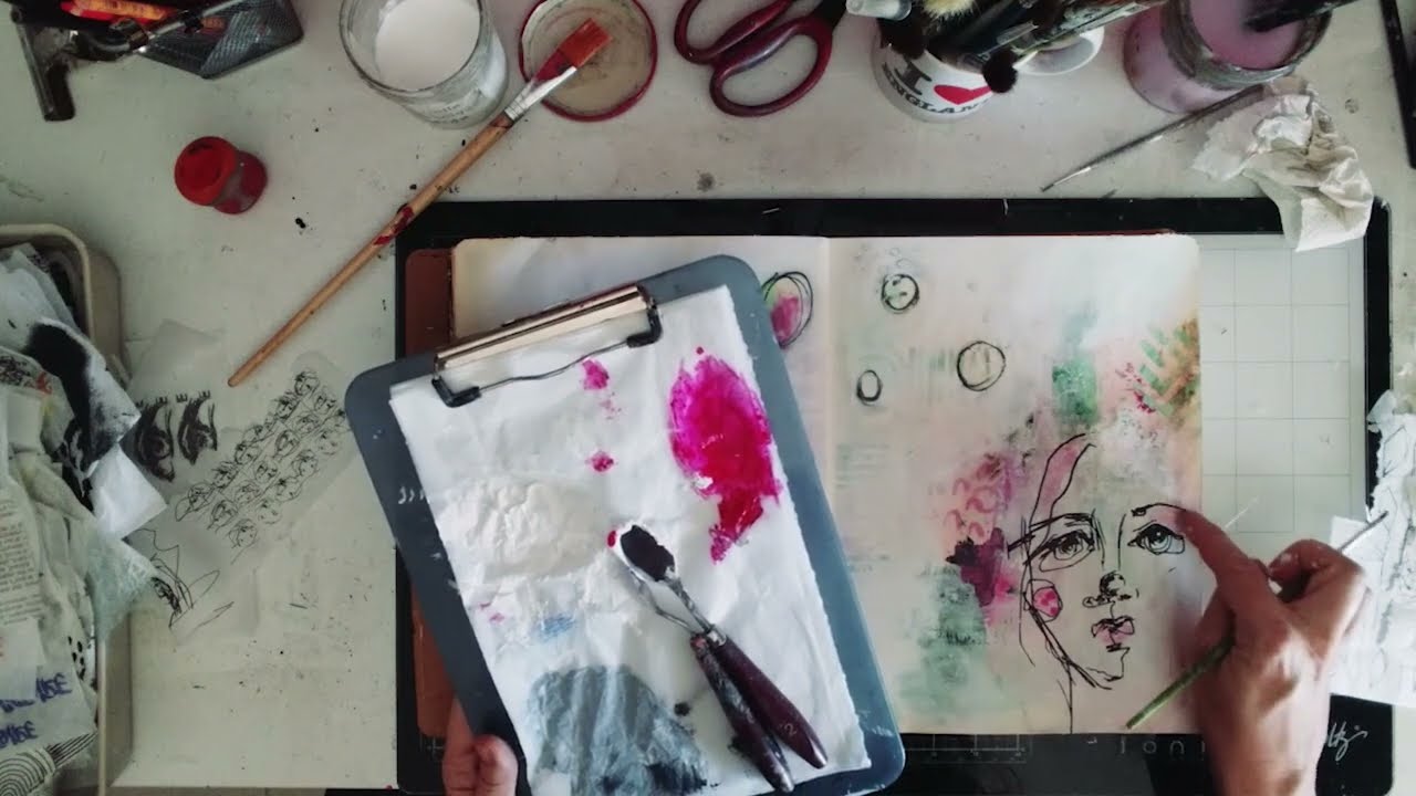 Mixed media art journal - Création sur un fond spontané suite