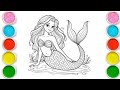 Cute Mermaid Drawing for kids, Painting & Coloring for kids | Let's Draw Together