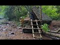 3 day solo bushcraft complete the bamboo house with a special shape fish trap and cooking  part2