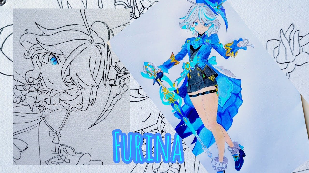 Cómo dibujar y colorear a Furina 💙💚🧥/ How to Draw and Colouring Furina 💙💚🧥