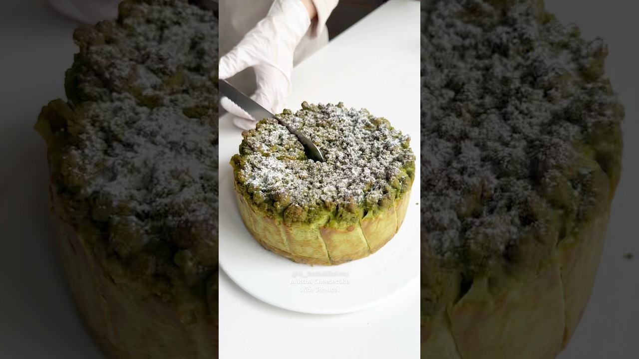 Matcha Cheesecake with Streusel. 