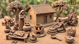 Miniature Clay House | 12 Cute Kitchen set DIY | How to make miniature kitchen set with clay🍶Bartan