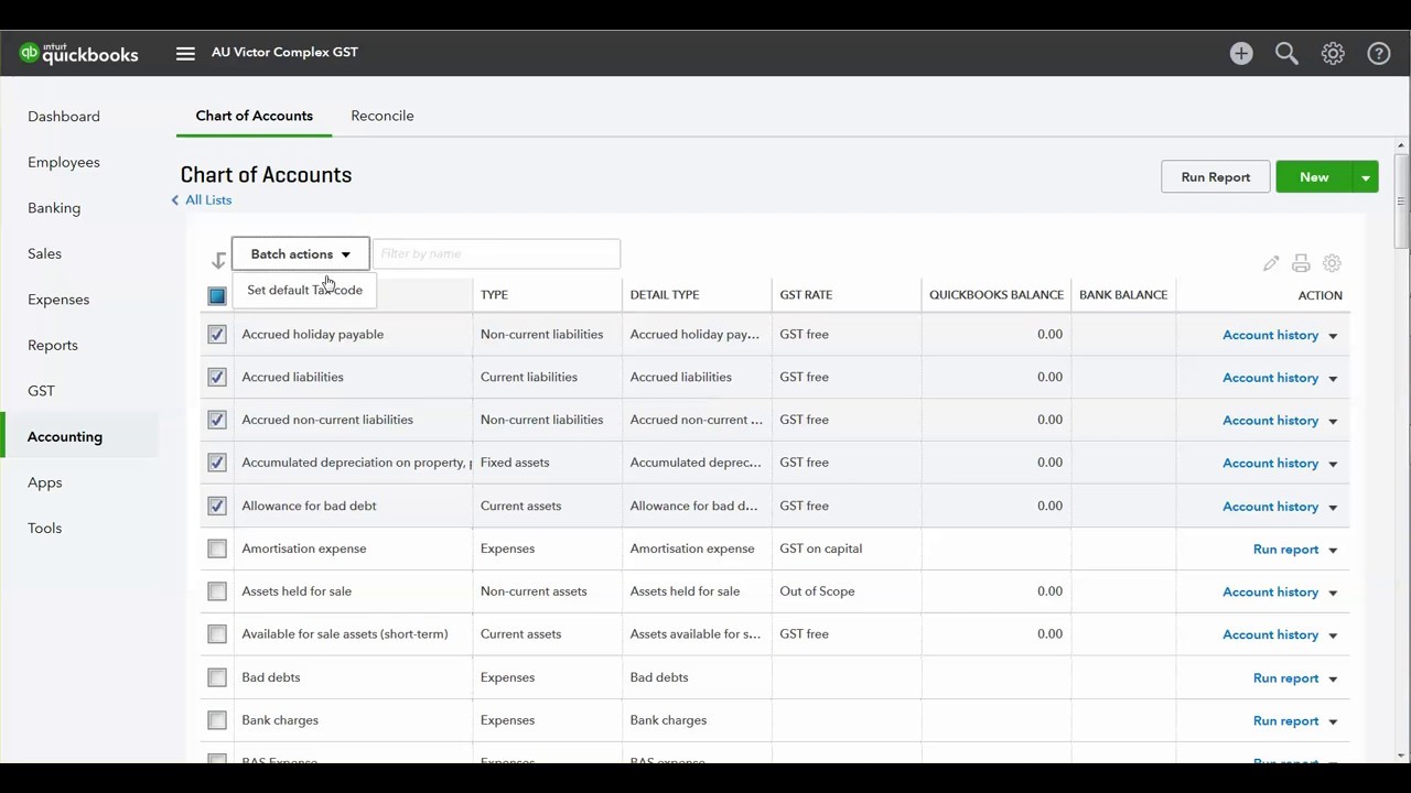 Sample Chart Of Accounts With Tax Codes