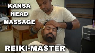 REIKI MASTER Head massage with Neck cracking  Adjustment with Kansa tool #asmr #indianbarber