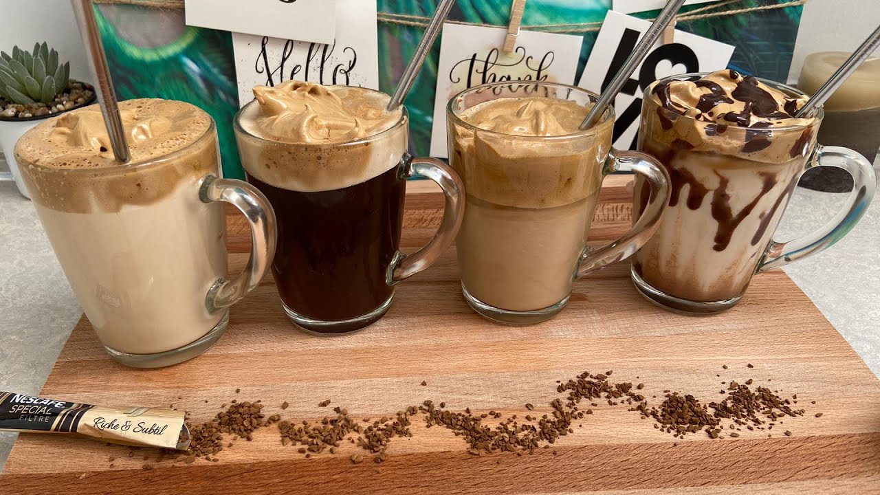 اربع انواع من مشروبات القهوة  الباردة والساخنة اروع وافضل من ستاربكس 👍🏻😋/ Dalgona coffee