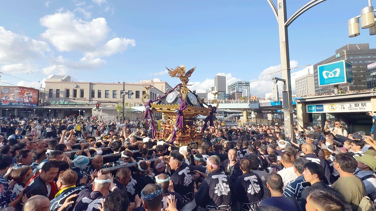 下町神輿 祭りの記録 江戸下町 御徒町・アメ横・上野がカオス !!! 繁華街ど真ん中を巨大神輿