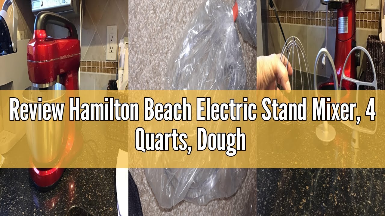 Review Hamilton Beach Electric Stand Mixer, 4 Quarts, Dough Hook, Flat Beater Attachments, Splash Gu