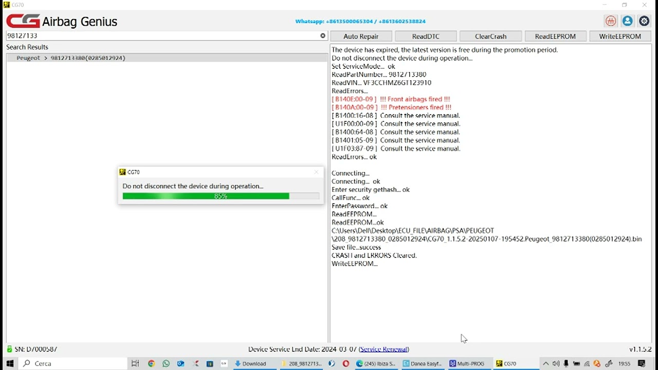 CGDI CG70 Airbag Reset Tool Work on NISSAN QASHQAI Car Crash