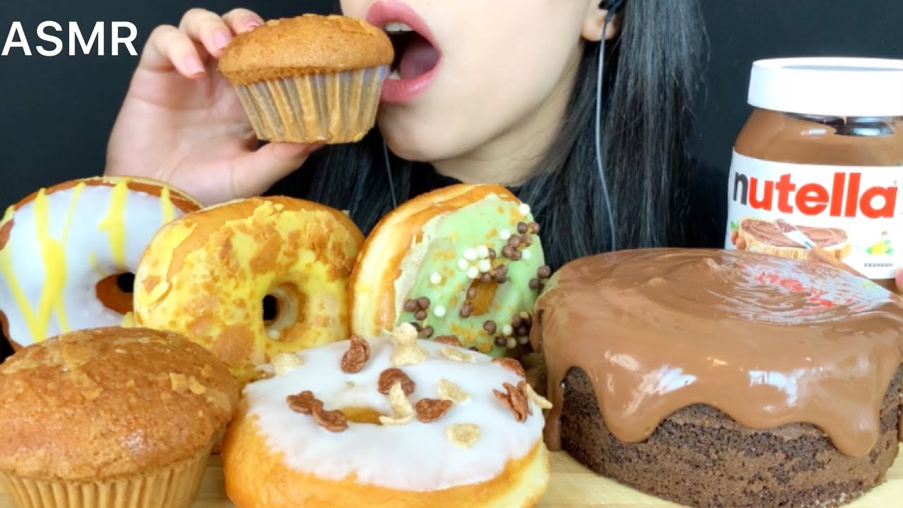 ASMR Chocolate cake *Nutella + Donuts | Mukbang (Eating Sounds)