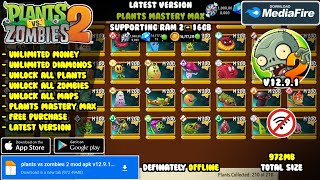 plants vs zombies 2 mod apk v12.9.1 | new plants and zombies added | plants mastery max & unlock all screenshot 3