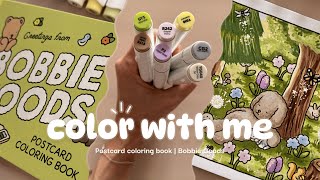 Color With Me | Cozy Forest Vibes | Postcard coloring book by Bobbie Goods | ASMR 🌿🐻