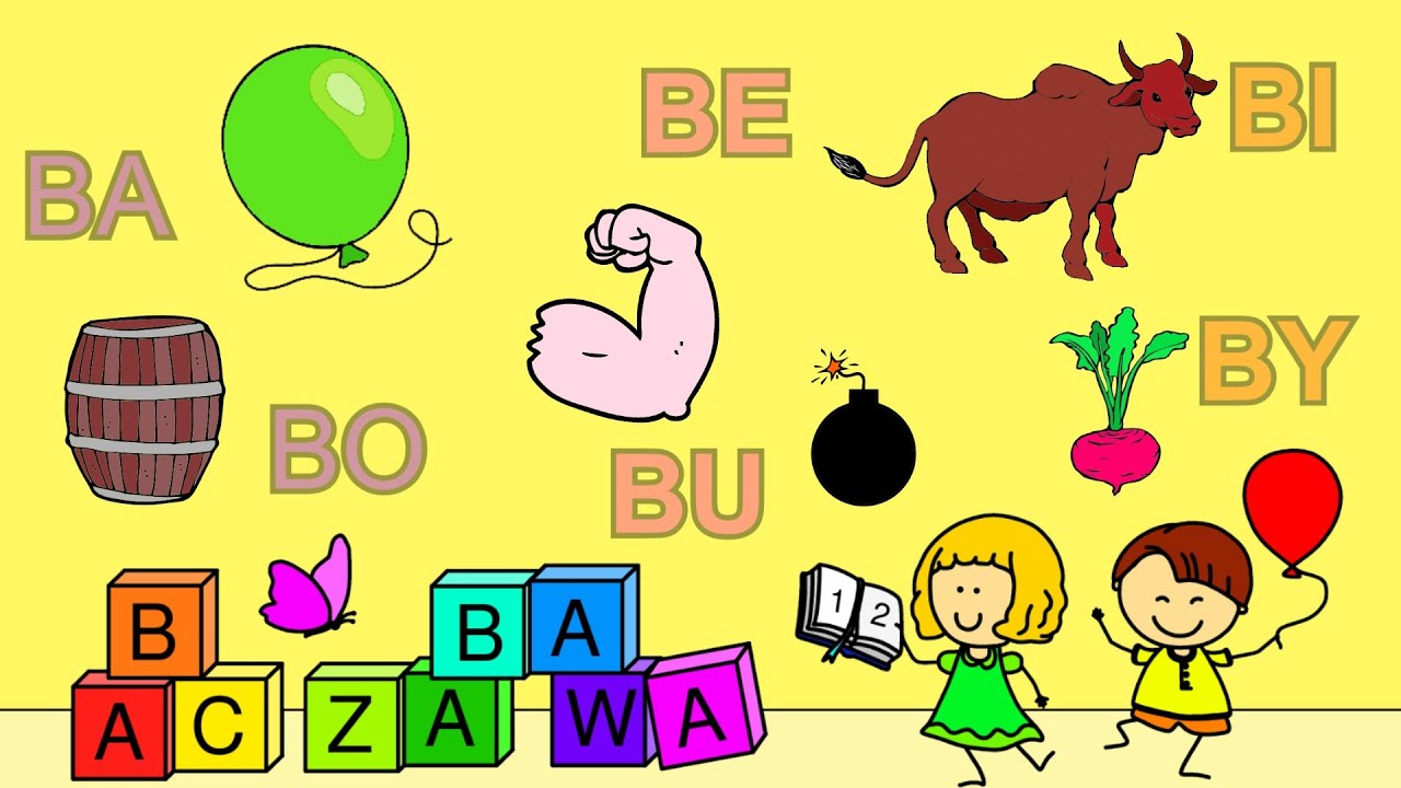 Nauka czytania sylab BA, BE, BI, BO, BU, BY - czytanie sylabowe - lekcja 1 dla dziecka. AbcZabawa