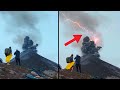 Lightning during a volcanic eruption 