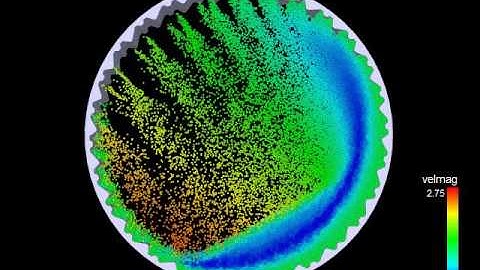 Ball mill - 3D discrete element simulation of particles flow - magnitude of translational velocity