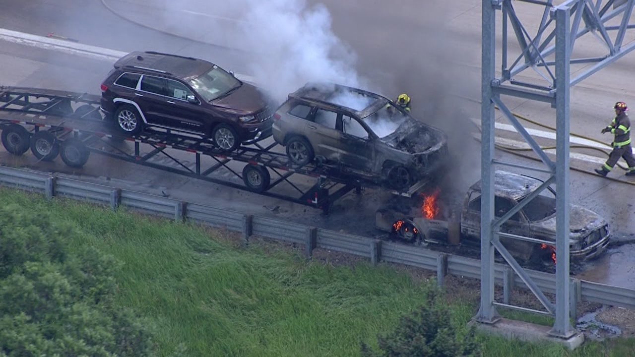Car hauler fire on I-94