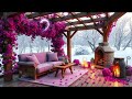 Pink Snow Romance 💗 Valentine Porch Jazz | Warm Fireplace Sounds for Relaxation