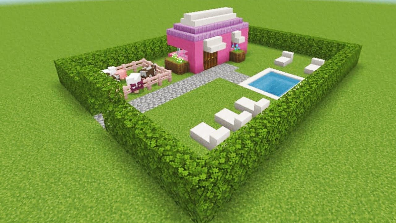 Easy To Build This Pink House with Swiming Pool in Minecraft Videos ...