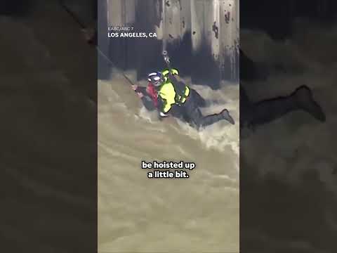 California man rescued from raging floodwaters in LA River #Shorts
