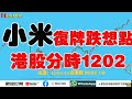 #小米 復牌大跌係想點？港股分時1202｜ 微盟集團｜ 瑞聲科技｜ 騰訊控股｜ 恆生指數｜ 中國再保險