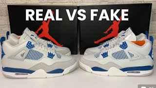 AIR JORDAN 4 MILITARY BLUE REAL VS FAKE REVIEW COMPARING 3 VERSIONS W/BLACK LIGHT