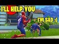 This kid was sad so I helped him get a WIN! (I USED SPIDERMAN SKIN!)