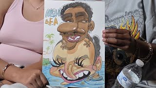 Live Caricature in a wild cartoony style from the crowd with no mercy at Waikiki Hawai i
