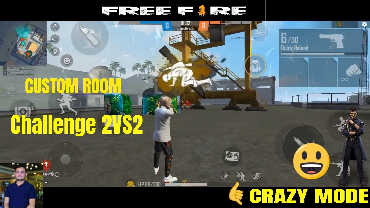 FREE FIRE CUSTOM ROOM CRAZY GAME PLAY (CHALLENGE 2VS2) - YouTube