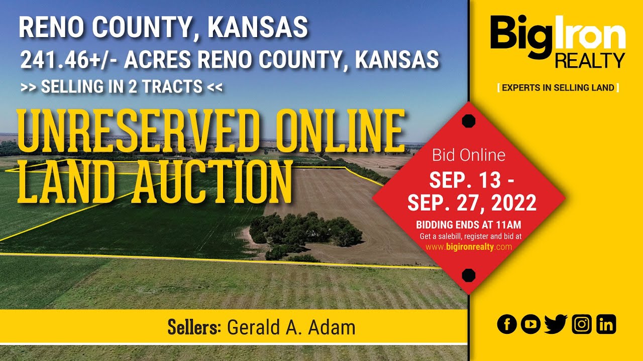 241.46+/ Acres Reno County, Kansas Selling 2 Tracts Unreserved