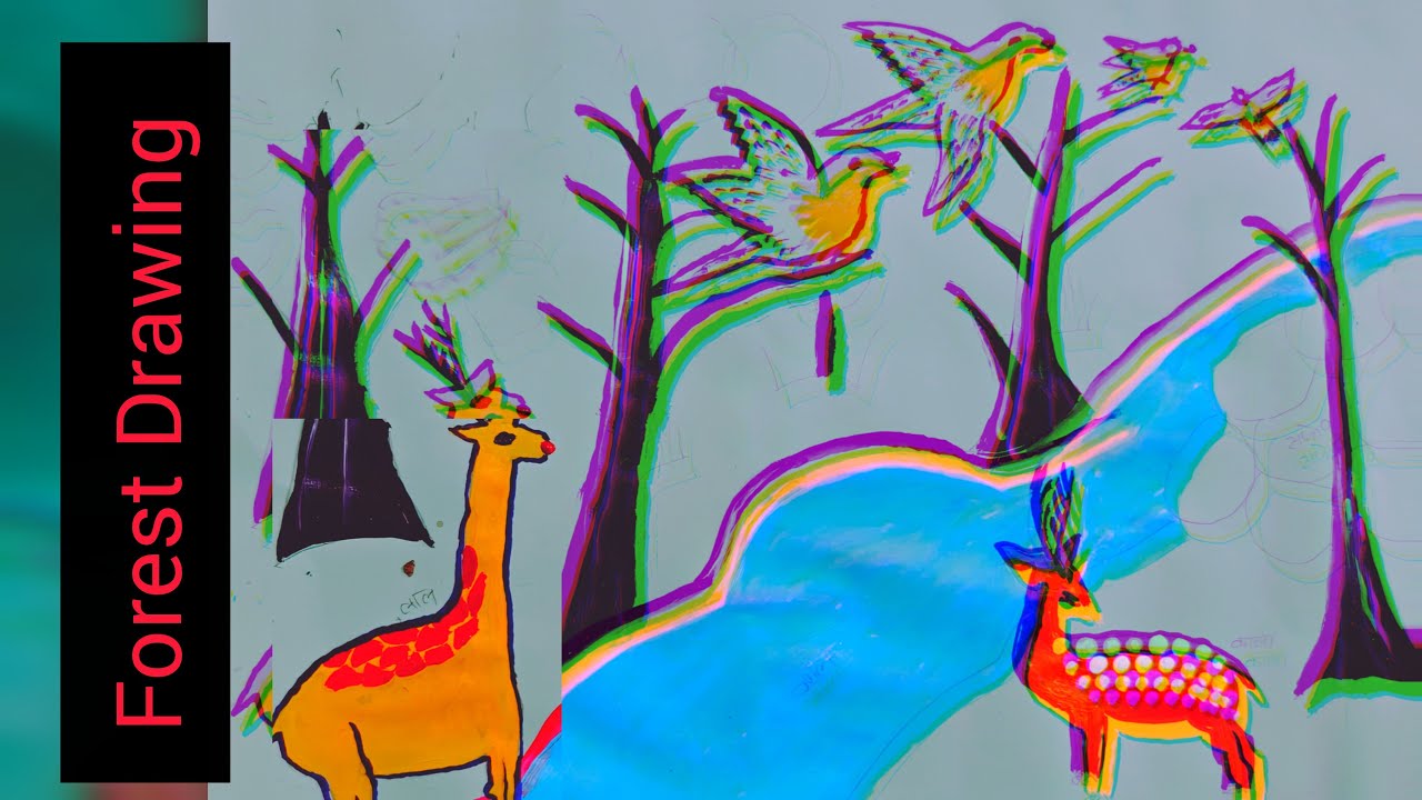 live Forest Scenery Drawing With Animals easy for beginners/How to draw ...