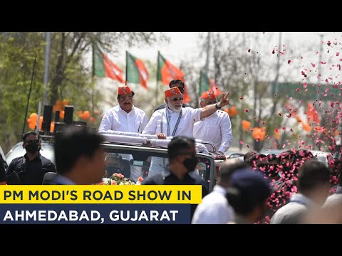 PM Modi's road show in Ahmedabad, Gujarat