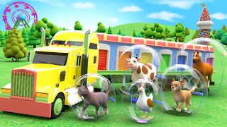 Animals Giant Bubble Ball Swimming Pool Race - Learn Farm Animal Names & Sounds - Fun Outdoor Play