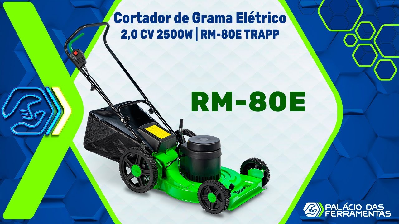 Cortador de Grama Elétrico 2,0 CV 2500W Recolhedor Roda Alta RM-80E TRAPP