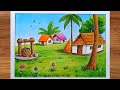 Easy Scenery Drawing for Kids | Village Landscape Step by Step | Beautiful Scenery Drawing Tutorial