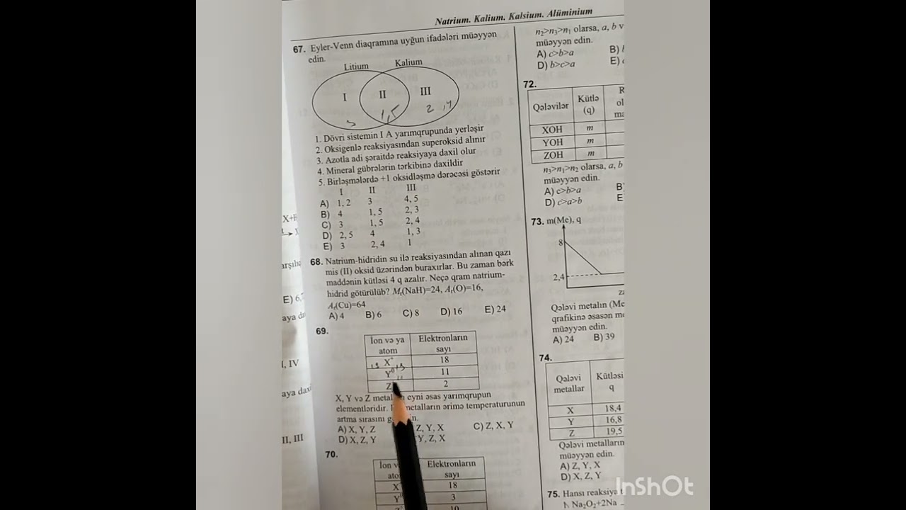 2-ci hissə kimya test toplusu / Qələvi metallar. Natrium Kalium birləşmələri / səh 52 / 57-83 izah