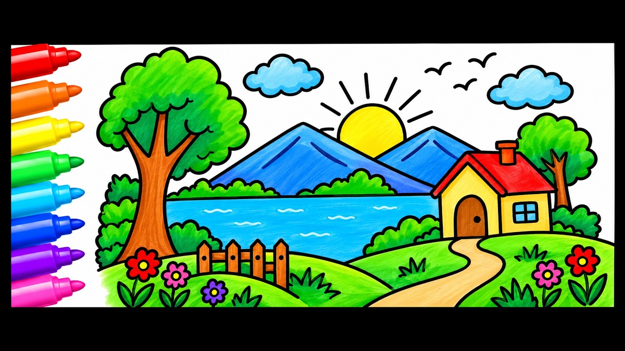 Very Easy House Scenery Drawing | How to Draw Scenery Step by Step | # ...