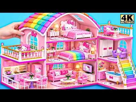 🎀🌈 Build Chic Pink Rainbow Roof House with 3 Floors, 3 Bedrooms & 8 Rooms 🛁 | DIY Miniature House