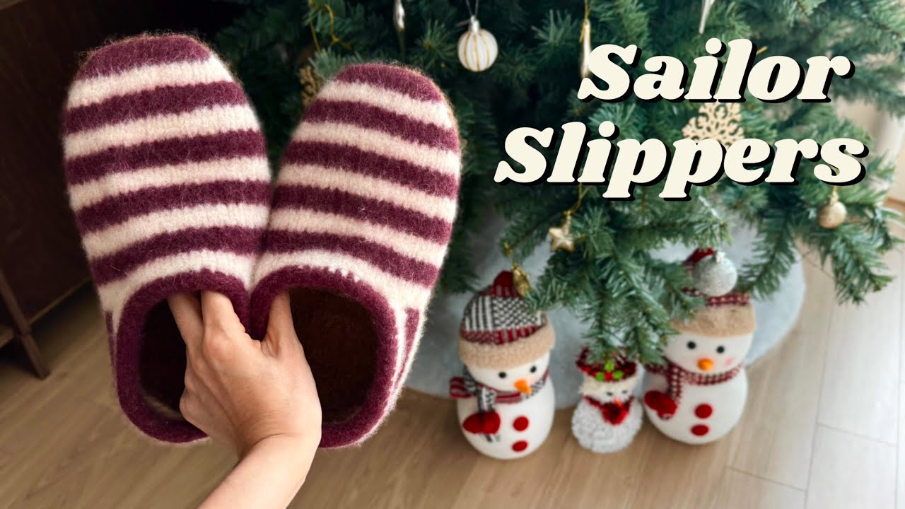 뜨개로그 | 🌊 부산 불꽃축제 보며 뜬 세일러 슬리퍼 | Sailor Slippers | knitting vlog