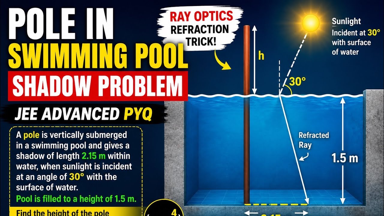 Physics Pool Problem JEE Advanced Physics Refraction | Pole in Swimming Pool Shadow Problem ...